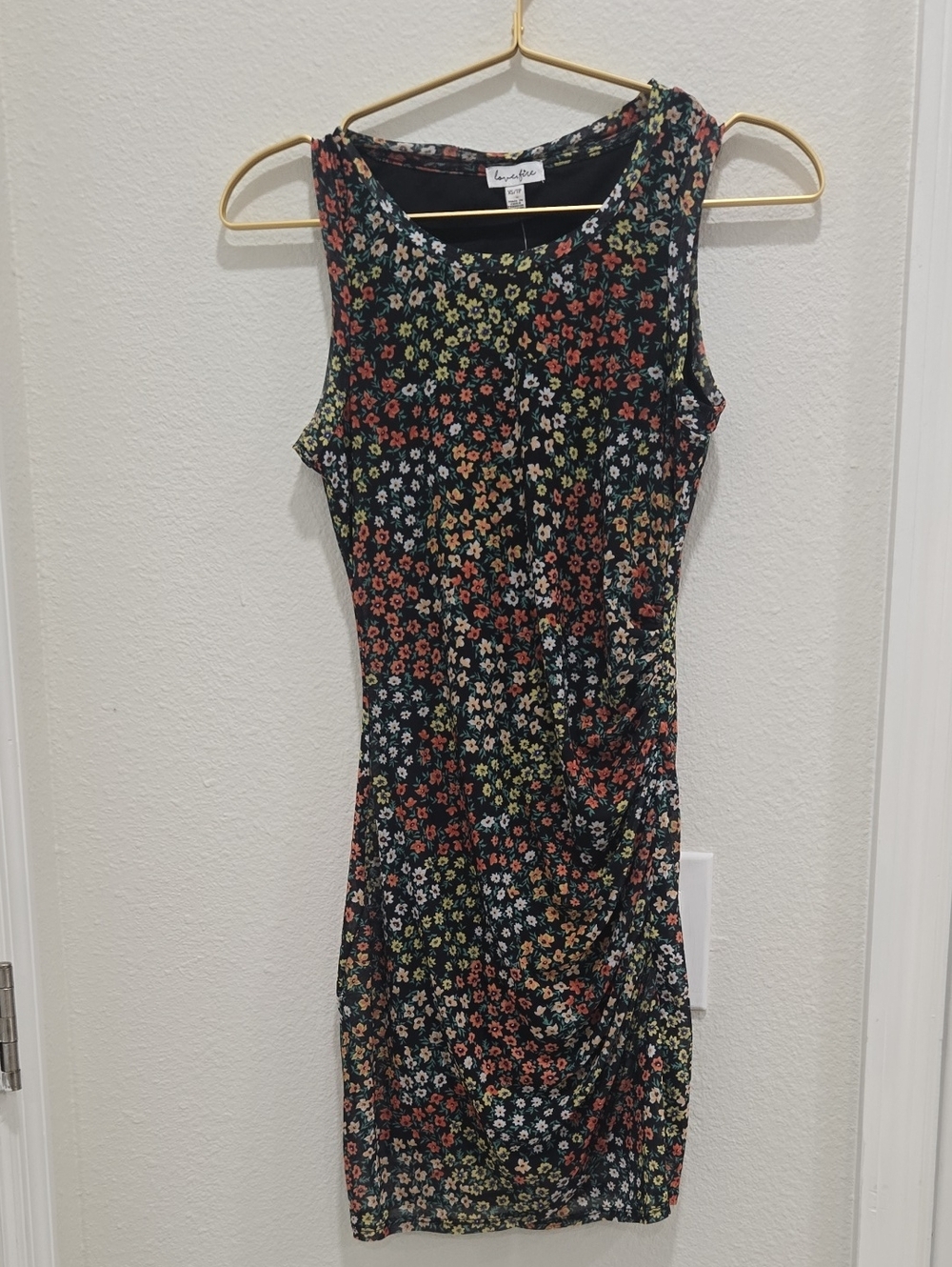 Love Tree Black Floral Fitted Tank Dress